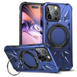 Case for iPhone 16 Pro, armored with stand and handle plate, blue