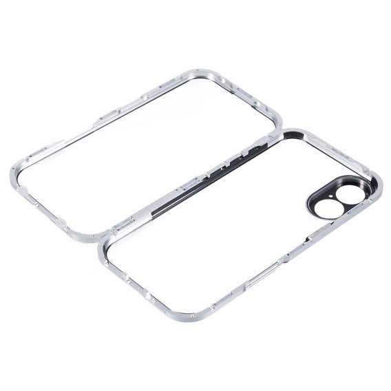 Case for iPhone 16, Magnetic Dual Glass, silver