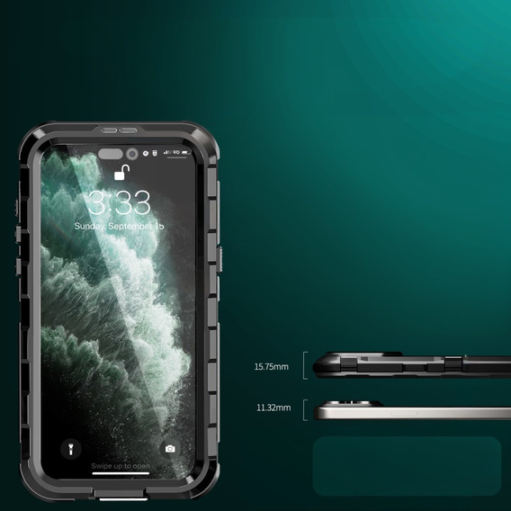 IP68 Waterproof Case for iPhone 15 Pro, SHELLBOX MagSafe, black