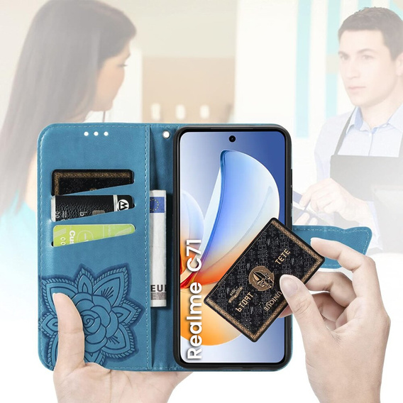 Flip case for Realme C71, Butterfly, blue