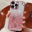 Case for iPhone 16 Pro Max, Glitter Flower, pink rose gold