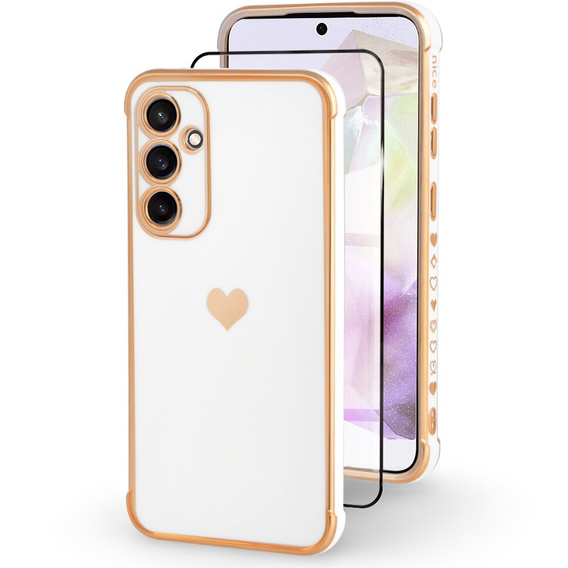 Case for Samsung Galaxy A35 5G, Electro heart, white + Full Glue Ceramic Glass