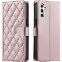 Flip case for Samsung Galaxy A16, Rhombus Crossbody Leather, pink rose gold