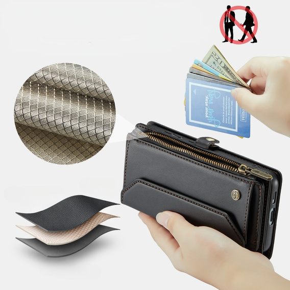 Case CASEME for Samsung Galaxy S24 FE, RFID Leather Wallet, with shoulder strap, black