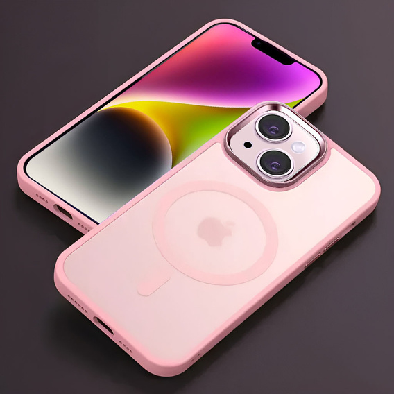 Case for iPhone 14, for MagSafe, ERBORD Matt Case, pink + Screen Glass