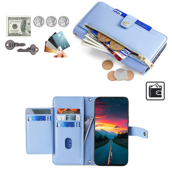 Flip case for Realme 14 Pro+ 5G, Wallet Zipper Pocket, blue