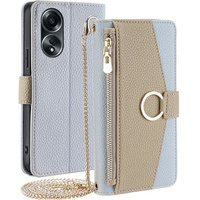 Flip case for Oppo A58 4G, Wallet Zipper Pocket, with mirror, blue