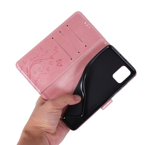 Flip case for Samsung Galaxy A51, Butterfly Flower, pink rose gold