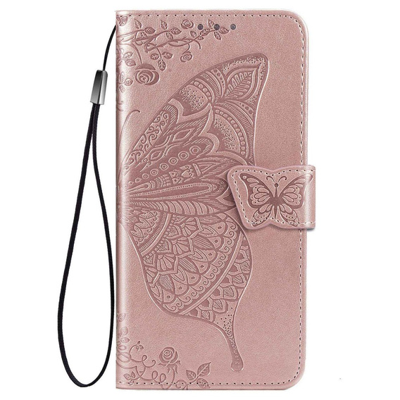 Flip case for Samsung Galaxy M33, Butterfly, pink rose gold