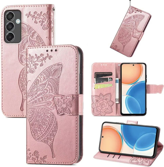 Flip case for Samsung Galaxy S24 FE, Butterfly, pink rose gold