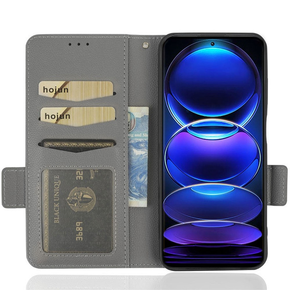 Flip case for Xiaomi Redmi Note 12 5G / POCO X5 5G, Wallet Litchi Magnet, grey