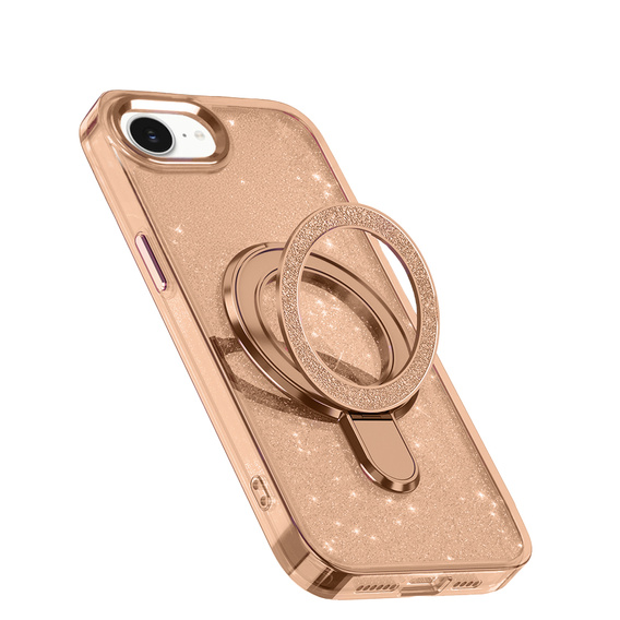 Case for iPhone 16e, Glittery Magnetic Kickstand, pink rose gold