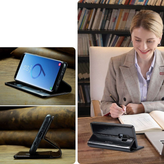 CASEME flip case for Samsung Galaxy S9+ Plus, Waxy Textublack, black