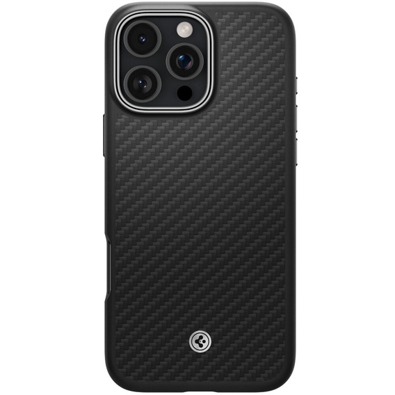 Spigen Case for iPhone 16 Pro Max, Enzo Aramid MagSafe, carbon black / silver + 9H Tempered Glass