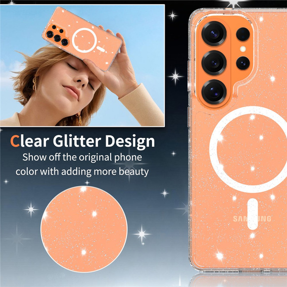 Glitter case, for MagSafe for Samsung Galaxy S26 Ultra, transparent