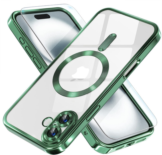 Case for iPhone 16 Plus, Electro MagSafe, green + Screen Glass
