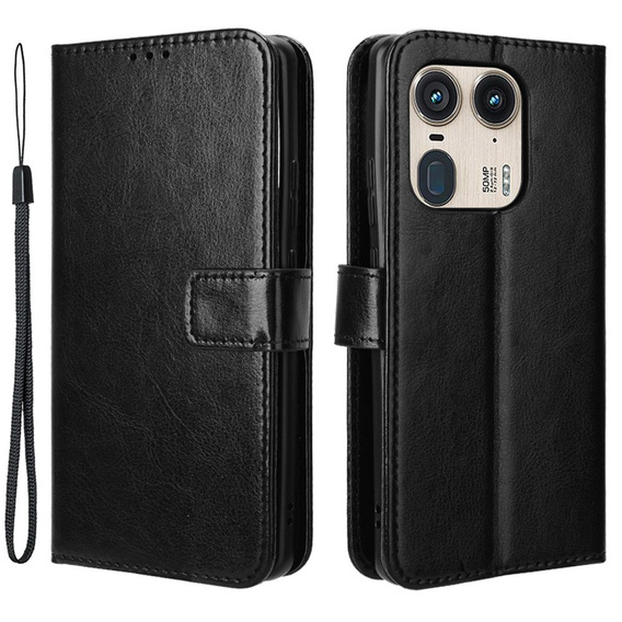 Flip case for Motorola Edge 50 Ultra, Crazy Horse Wallet, black