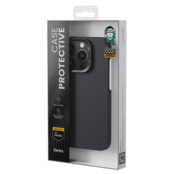 BENKS Kevlar Case for iPhone 15 Pro Max, for MagSafe, Carbon Fiber, black