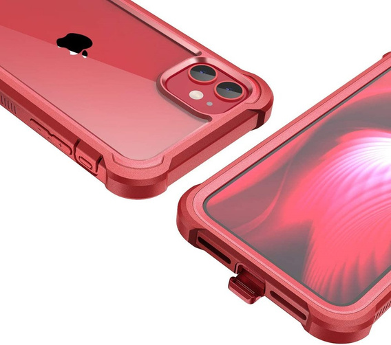 Case for iPhone 11, Dexnor Full Body Rugged, transparent / red