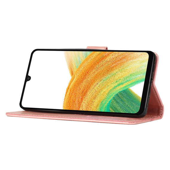 Flip case for Samsung Galaxy A25 5G, Butterfly Flower, pink rose gold + 9H glass