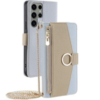 Flip case for Samsung Galaxy S23 Ultra, Wallet Zipper Pocket, with mirror, blue