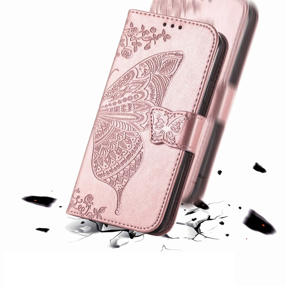Flip case for Infinix Note 40 Pro Plus, Butterfly, pink rose gold