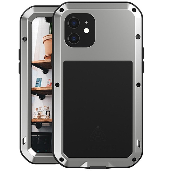 Love Mei Case for iPhone 12, armored with glass, grey