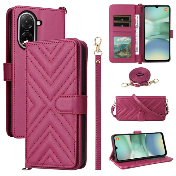 Crossbody Leather Wallet flip case for Xiaomi Redmi A5, maroon