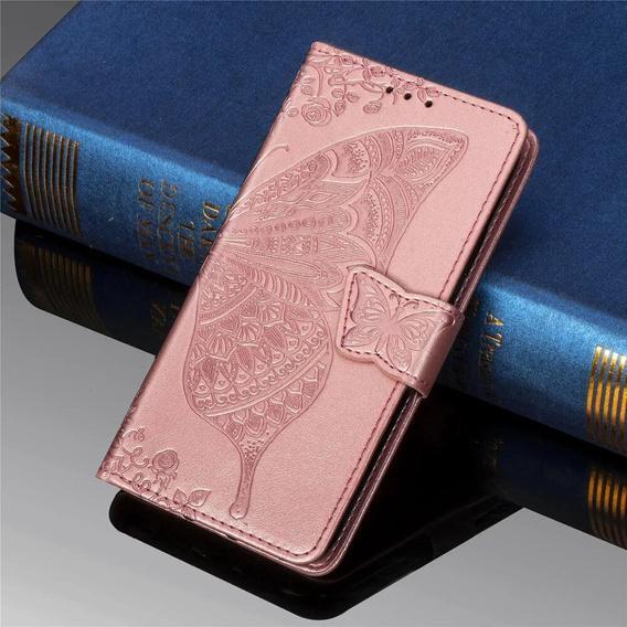 Flip case for Xiaomi Redmi 13, Butterfly, pink rose gold