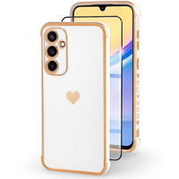 Case for Samsung Galaxy A15 4G / 5G, Electro heart, white + Full Glue Ceramic Glass