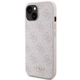 GUESS Case for iPhone 15, 4G Metal Gold Logo, pink