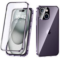 Case for iPhone 15, Magnetic Dual Glass, purple