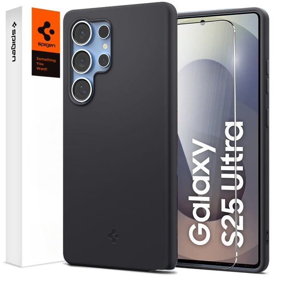 Spigen Case for Samsung Galaxy S25 Ultra, Silicone Fit Mag, black + Tempered Glass