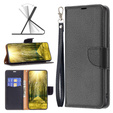 Flip case for Samsung Galaxy A25 5G, Wallet Litchi Leather, black + 9H glass