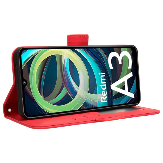 Flip case for Xiaomi Redmi A3, Card Slot, red