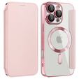 Flip case for iPhone 16 Pro, RFID Wallet MagSafe CamShield, pink