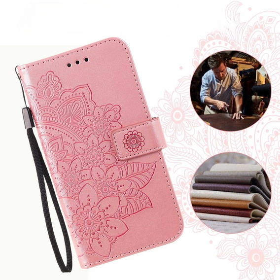 Flip case for Samsung Galaxy A14 4G/5G, Mandala Flower, pink rose gold
