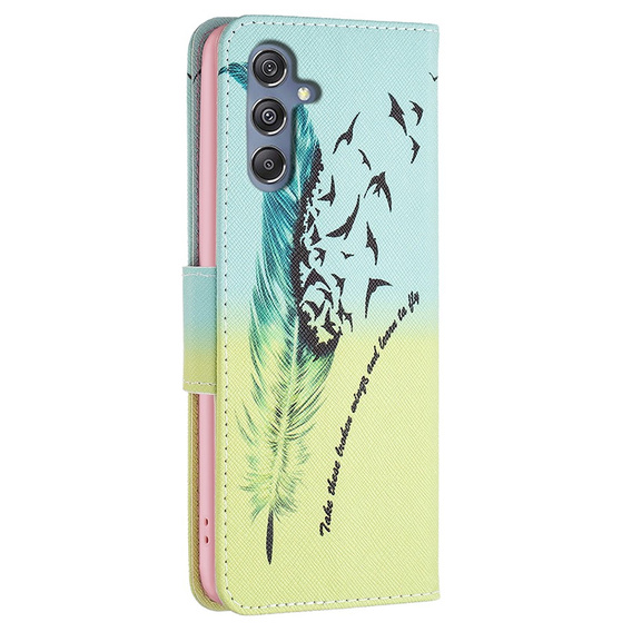 Flip case for Samsung Galaxy M34, Wallet, feather, blue