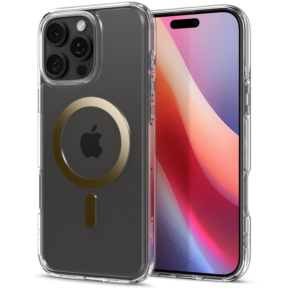 Spigen MagSafe Case for iPhone 16 Pro, Ultra Hybrid, transparent / gold + 9H Tempered Glass