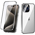 Case for iPhone 15 Pro Max, Magnetic Dual Glass, silver