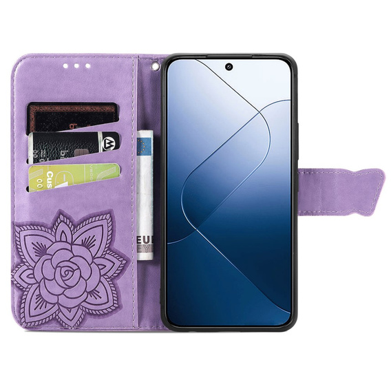 Flip case for Xiaomi 14T, Butterfly, purple