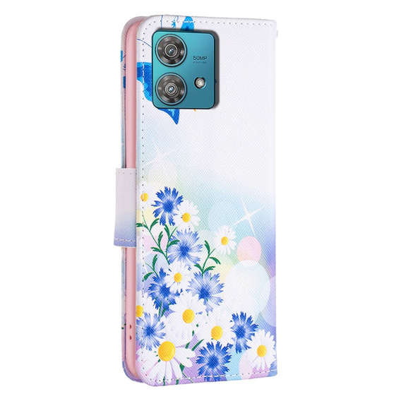 Flip case for Motorola Edge 40 Neo, Wallet, butterfly & flowers, white