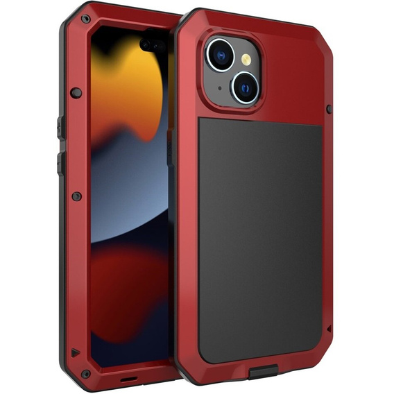 Case for iPhone 15, armoured, with integrated glass, red