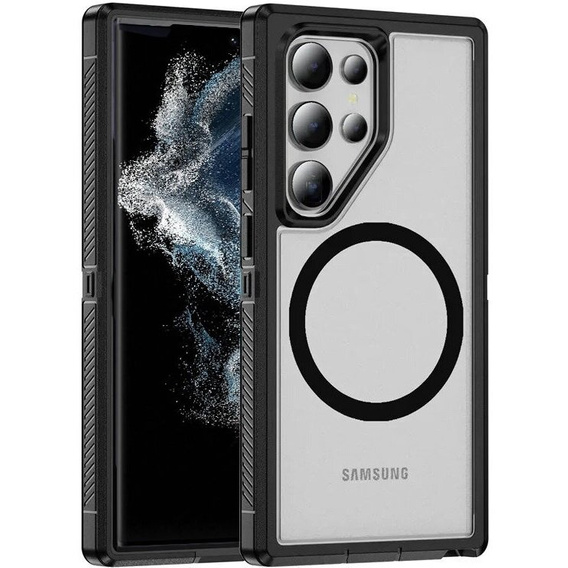 Case with frame for Samsung Galaxy S22 Ultra, for MagSafe, transparent / black