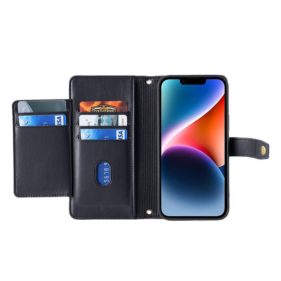 Flip case for iPhone 14, Wallet Zipper Pocket, black
