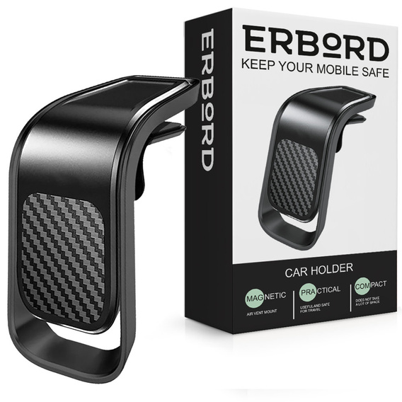 ERBORD Magnetic Car Holder for Phone on Windshield Grille, black carbon