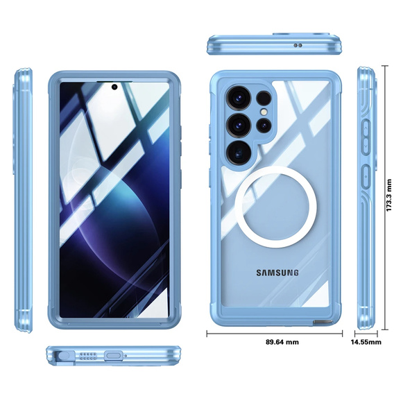 Case for Samsung Galaxy S25 Ultra, Shockproof, with glass, for MagSafe, blue