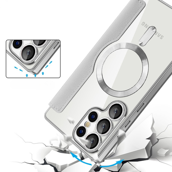 Flip case for Samsung Galaxy S25 Ultra, RFID Wallet MagSafe CamShield, silver