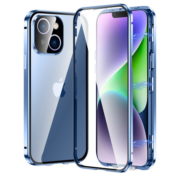 Case for iPhone 14, Magnetic Dual Glass, blue