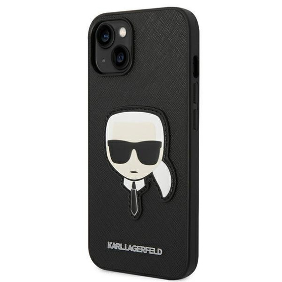 Karl Lagerfeld Case for iPhone 14 Plus, Saffiano Karl's Head Patch, black
